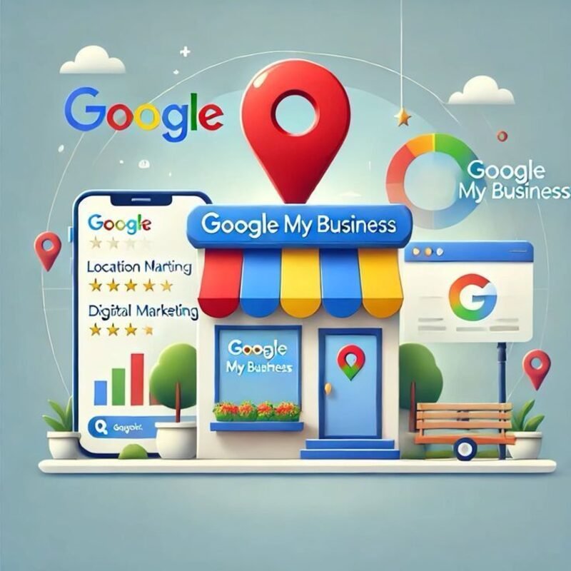 Google My Business storefront illustration representing a fully optimized profile